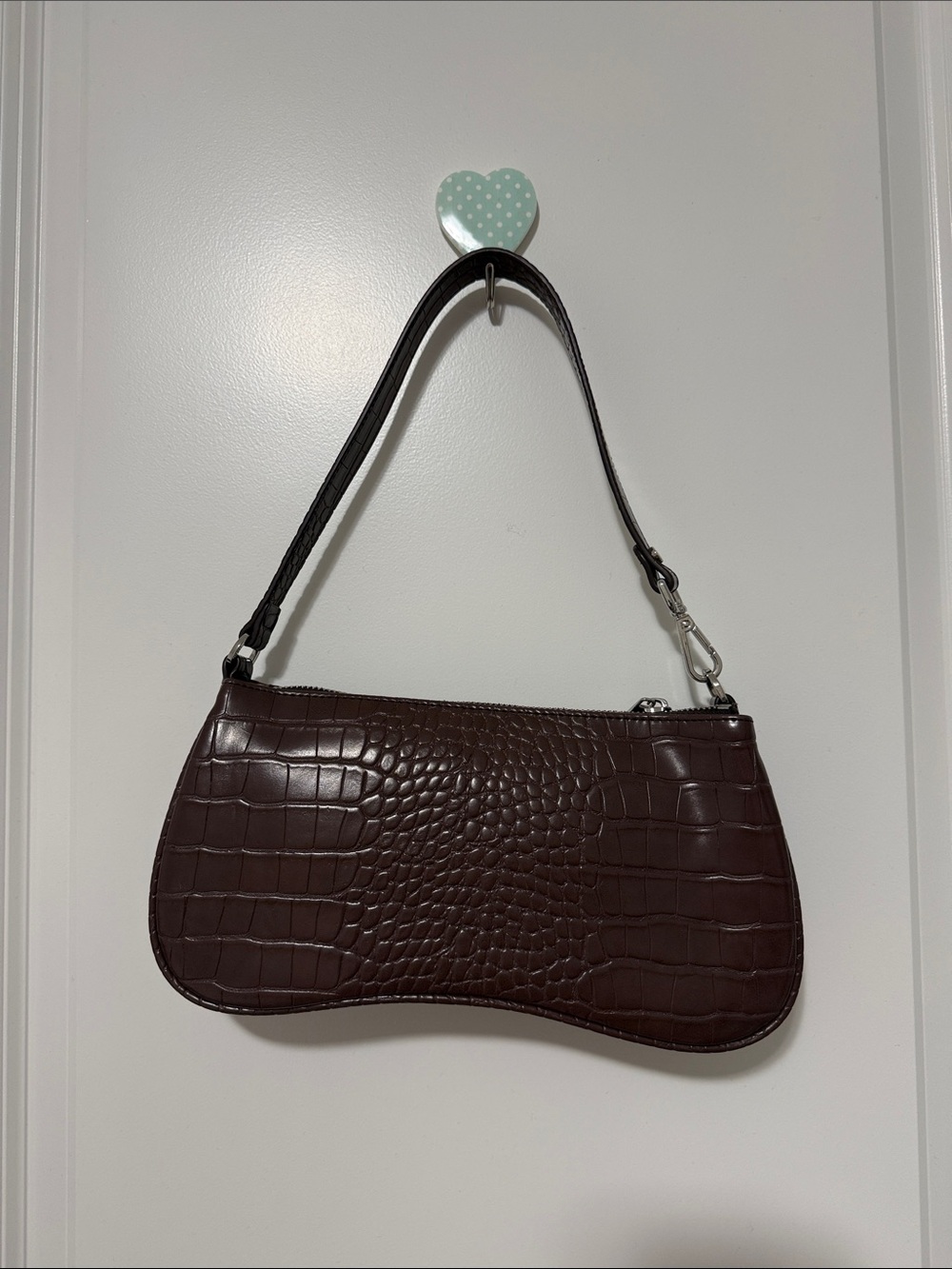 JW PEI Dark Brown Croc-Embossed Mini Shoulder Bag